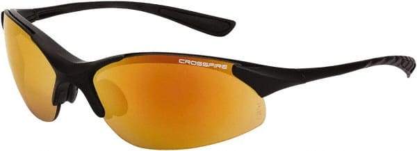 CrossFire - Red Mirror Lenses, Framed Safety Glasses - Scratch Resistant, Matte Black Frame, Size Universal, Wrap Around - Industrial Tool & Supply