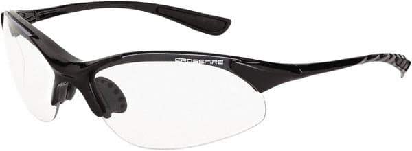 CrossFire - Clear Lenses, Framed Safety Glasses - Scratch Resistant, Black Frame, Size Universal, Wrap Around - Industrial Tool & Supply