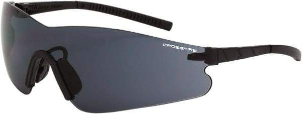 CrossFire - Smoke Lenses, Framed Safety Glasses - Anti-Fog, Black Frame, Size Universal, Wrap Around - Industrial Tool & Supply
