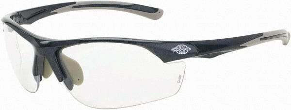 CrossFire - Clear Lenses, Framed Safety Glasses - Scratch Resistant, Gray Frame, Size Universal, Wrap Around - Industrial Tool & Supply