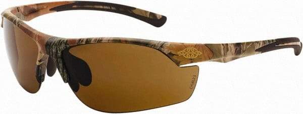 CrossFire - Brown Lenses, Framed Safety Glasses - Scratch Resistant, Brown Camouflage Frame, Size Universal, Wrap Around - Industrial Tool & Supply