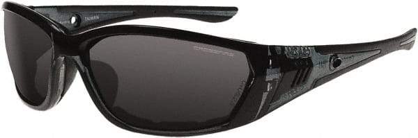 CrossFire - Smoke Lenses, Framed Safety Glasses - Anti-Fog, Crystal Black Frame, Size Universal, Wrap Around - Industrial Tool & Supply