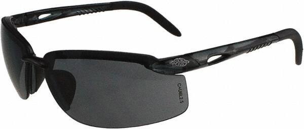 CrossFire - Smoke Lenses, Framed Safety Glasses - Scratch Resistant, Black Frame, Size Universal, Wrap Around - Industrial Tool & Supply