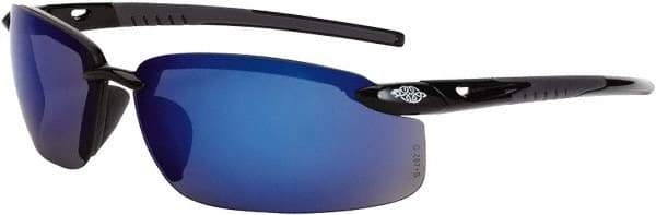 CrossFire - Blue Mirror Lenses, Framed Safety Glasses - Scratch Resistant, Black Frame, Size Universal, Wrap Around - Industrial Tool & Supply
