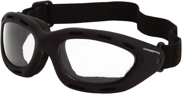 CrossFire - Clear Lenses, Framed Safety Glasses - Anti-Fog, Black Frame, Size Universal, Wrap Around - Industrial Tool & Supply