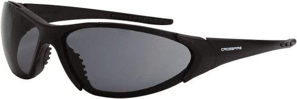 CrossFire - Smoke Lenses, Framed Safety Glasses - Scratch Resistant, Black Frame, Size Universal, Wrap Around - Industrial Tool & Supply