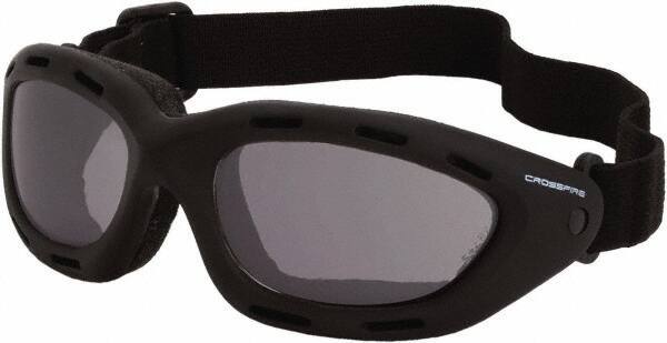 CrossFire - Smoke Lenses, Framed Safety Glasses - Anti-Fog, Black Frame, Size Universal, Wrap Around - Industrial Tool & Supply