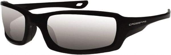 CrossFire - Silver Mirror Lenses, Framed Safety Glasses - Scratch Resistant, Black Frame, Size Universal, Wrap Around - Industrial Tool & Supply
