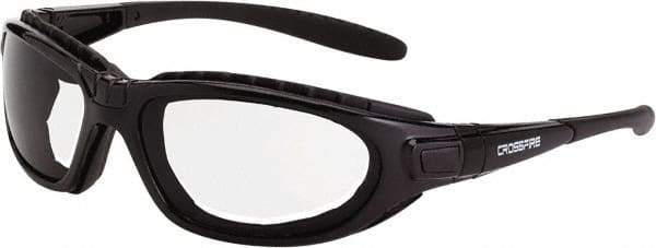 CrossFire - Clear Lenses, Framed Safety Glasses - Anti-Fog, Crystal Black Frame, Size Universal, Wrap Around - Industrial Tool & Supply