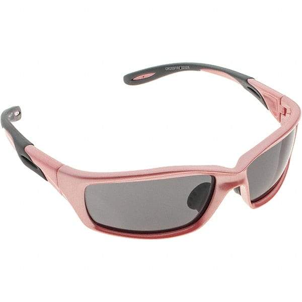 CrossFire - Dark Smoke Lenses, Framed Safety Glasses - Scratch Resistant, Pink Frame, Secure Fit Temples, Universal Size, Wrap Around Frame - Industrial Tool & Supply