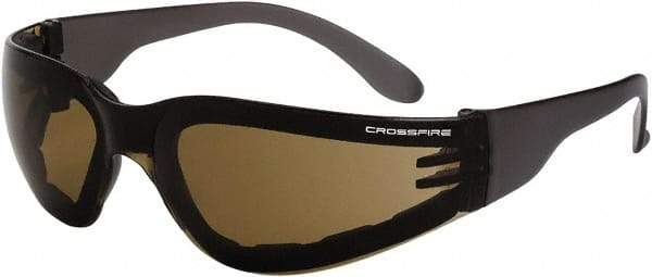 CrossFire - Brown Lenses, Framed Safety Glasses - Anti-Fog, Brown Frame, Size Universal, Wrap Around - Industrial Tool & Supply