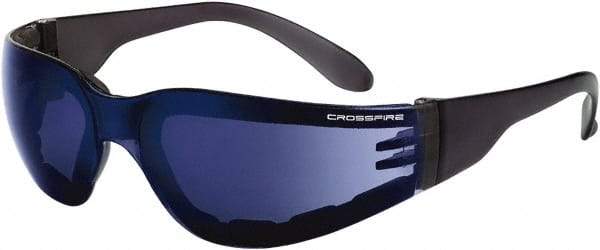 CrossFire - Blue Mirror Lenses, Framed Safety Glasses - Scratch Resistant, Black Frame, Size Universal, Wrap Around - Industrial Tool & Supply