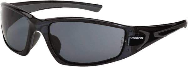 CrossFire - Smoke Lenses, Framed Safety Glasses - Scratch Resistant, Black Frame, Size Universal, Wrap Around - Industrial Tool & Supply