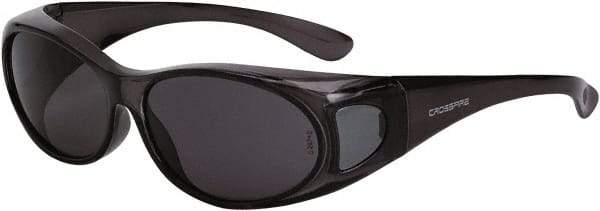 CrossFire - Smoke Lenses, Framed Safety Glasses - Scratch Resistant, Crystal Black Frame, Size Universal, Over the Glasses - Industrial Tool & Supply