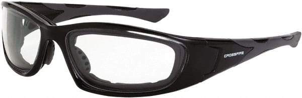 CrossFire - Clear Lenses, Framed Safety Glasses - Anti-Fog, Black Frame, Size Universal, Wrap Around - Industrial Tool & Supply