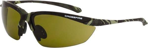 CrossFire - Green Lenses, Framed Safety Glasses - Scratch Resistant, Green Camouflage Frame, Size Universal, Wrap Around - Industrial Tool & Supply