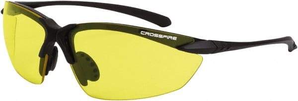 CrossFire - Yellow Lenses, Framed Safety Glasses - Scratch Resistant, Matte Black Frame, Size Universal, Wrap Around - Industrial Tool & Supply