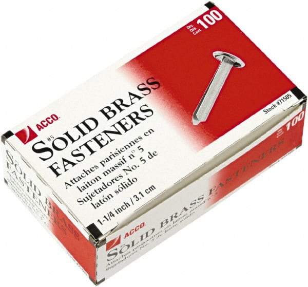 ACCO - 100 Piece Paper File Fasteners - 1-1/4" Long - Industrial Tool & Supply
