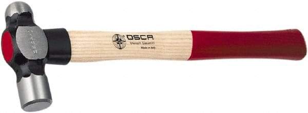 Osca - 1-1/2 Lb Head Drop Forged Carbon Steel, Heat Treated & Tempered Ball Pein Hammer - 15" Wood Handle, 1-1/4" Face Diam, 15" OAL - Industrial Tool & Supply