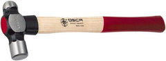 Osca - 1 Lb Head Drop Forged Carbon Steel, Heat Treated & Tempered Ball Pein Hammer - 14" Wood Handle, 1" Face Diam, 14" OAL - Industrial Tool & Supply
