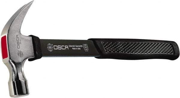 Osca - 20 oz Head, Curved Claw Hammer - Carbon Steel Head, 1.2" Face Diam, Smooth Face, Aluminum Alloy Handle with Grip - Industrial Tool & Supply