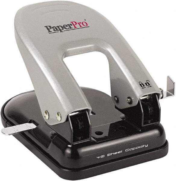 PaperPro - Paper Punches Type: 40 Sheet Manual Two Hole Punch Color: Black/Silver - Industrial Tool & Supply