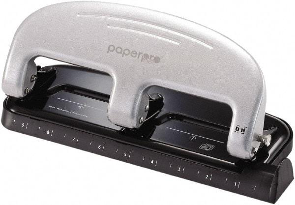 PaperPro - Paper Punches Type: 20 Sheet Manual Three Hole Punch Color: Black/Silver - Industrial Tool & Supply