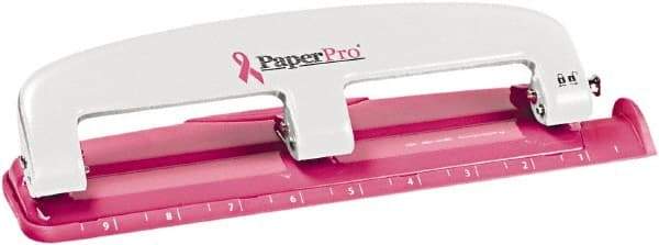 PaperPro - Paper Punches Type: 12 Sheet Manual Three Hole Punch Color: Pink - Industrial Tool & Supply