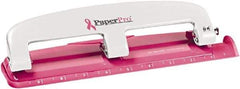 PaperPro - Paper Punches Type: 12 Sheet Manual Three Hole Punch Color: Pink - Industrial Tool & Supply