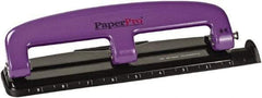 PaperPro - Paper Punches Type: 12 Sheet Manual Three Hole Punch Color: Purple/Black - Industrial Tool & Supply