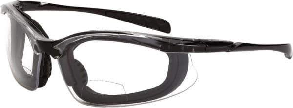 CrossFire - +2, Clear Lenses, Scratch Resistant, Framed Magnifying Safety Glasses - UV Protection, Black Frame - Industrial Tool & Supply