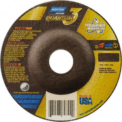 Norton - 4" Wheel Diam, 1/4" Wheel Thickness, 5/8" Arbor Hole, Type 27 Depressed Center Wheel - Coarse Grade, Ceramic, Resinoid Bond - Industrial Tool & Supply