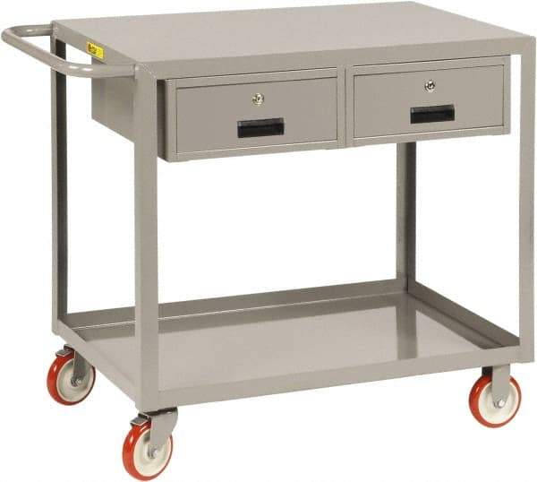 Little Giant - 1,200 Lb Capacity, 24" Wide x 54" Long x 35" High Shelf Cart - 2 Shelf, Steel, 2 Rigid/2 Swivel Casters - Industrial Tool & Supply