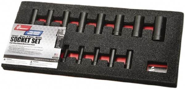 Ability One - 14 Piece 3/8" Drive Deep Well Impact Socket Set - 6 Points, 8mm to 24mm Range, Inch Measurement Standard - Industrial Tool & Supply