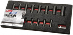 Ability One - 14 Piece 3/8" Drive Deep Well Impact Socket Set - 6 Points, 8mm to 24mm Range, Inch Measurement Standard - Industrial Tool & Supply