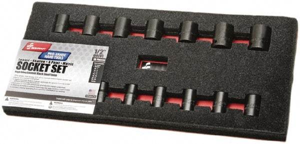 Ability One - 15 Piece 1/2" Drive Impact Socket Set - 6 Points, 10mm to 24mm Range, Metric Measurement Standard - Industrial Tool & Supply