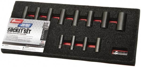 Ability One - 12 Piece 3/8" Drive Deep Well Impact Socket Set - 6 Points, 5/16" to 1" Range, Inch Measurement Standard - Industrial Tool & Supply