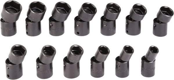 Proto - 13 Piece 1/2" Drive Black Finish Impact Socket Set - 6 Points, 1/2" to 1-1/4" Range, Inch Measurement Standard - Industrial Tool & Supply
