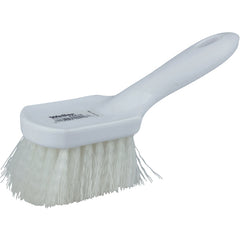 8″ Utility Scrub Brush, White Nylon Fill, Short Handle, Plastic Block - Industrial Tool & Supply