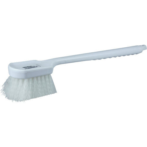 20″ Utility Scrub Brush, White Nylon Fill, Long Handle, Plastic Block - Industrial Tool & Supply