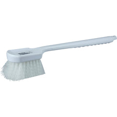 20″ Utility Scrub Brush, White Nylon Fill, Long Handle, Plastic Block - Industrial Tool & Supply