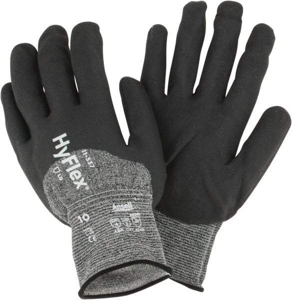 Ansell - Size XL (10), ANSI Cut Lvl 2, Puncture Lvl 4, Abrasion Lvl 4, Silicone-Free Nitrile Coated Cut & Puncture Resistant Gloves - 10.25" Long, Palm, Fingers & Knuckles Coated, Knit Wrist, Black, Paired - Industrial Tool & Supply