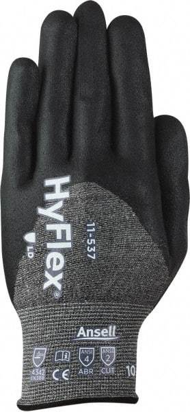 Ansell - Size L (9), ANSI Cut Lvl 2, Puncture Lvl 4, Abrasion Lvl 4, Silicone-Free Nitrile Coated Cut & Puncture Resistant Gloves - 9.75" Long, Palm, Fingers & Knuckles Coated, Knit Wrist, Black, Paired - Industrial Tool & Supply