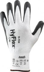 Ansell - Size M (8), ANSI Cut Lvl 2, Abrasion Lvl 6, Polyurethane Coated Cut Resistant Gloves - 9" Long, Palm & Fingertips Coated, Intercept Technology Yarn Lining, Knit Wrist, White/Gray, Paired - Industrial Tool & Supply