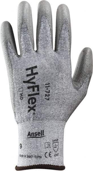Ansell - Size M (8), ANSI Cut Lvl 2, Abrasion Lvl 6, Polyurethane Coated Cut Resistant Gloves - 8.5" Long, Palm & Fingertips Coated, Intercept Technology Yarn Lining, Knit Wrist, Silver, Paired - Industrial Tool & Supply