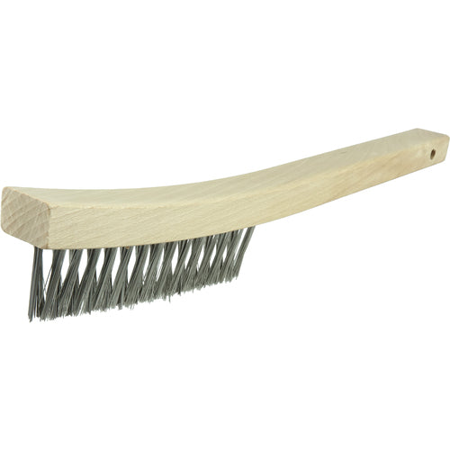 V-Groove Hand Wire Scratch Brush, .012 Stainless Steel Fill, Curved Handle, 3 × 19 Rows - Industrial Tool & Supply