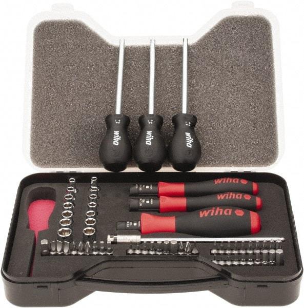 Wiha - 59 Piece, 1/4" Drive Screwdriver Vario Set - #0, #1 & #2 Phillips, 0.05 to 1/4" Hex, 1.5 to 6mm Hex, T5 to T30 Torx, #1 & #2 Pozidriv, #1 to #3 Square Recess, 4.5, 5.5 & 6mm Slotted - Industrial Tool & Supply