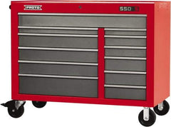 Proto - 23,419 Lb Capacity, 12 Drawer Mobile Workstation - 50" Wide x 25-1/4" Deep x 41" High, Steel, Safety Red & Gray - Industrial Tool & Supply