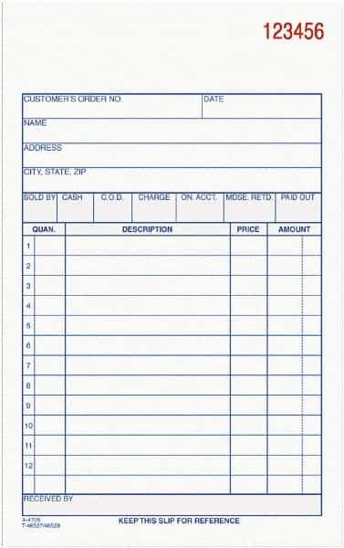 Adams Business Forms - 50 Sheet, 4-3/16 x 7-3/16", Sales Order Book - White - Industrial Tool & Supply