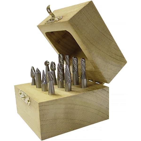 Made in USA - 4 Piece, 6mm Shank Burr Set - Solid Carbide, Multiple Head Shapes, 6° Included Angle - Industrial Tool & Supply